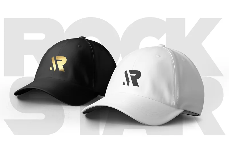 Black and white caps with R marks